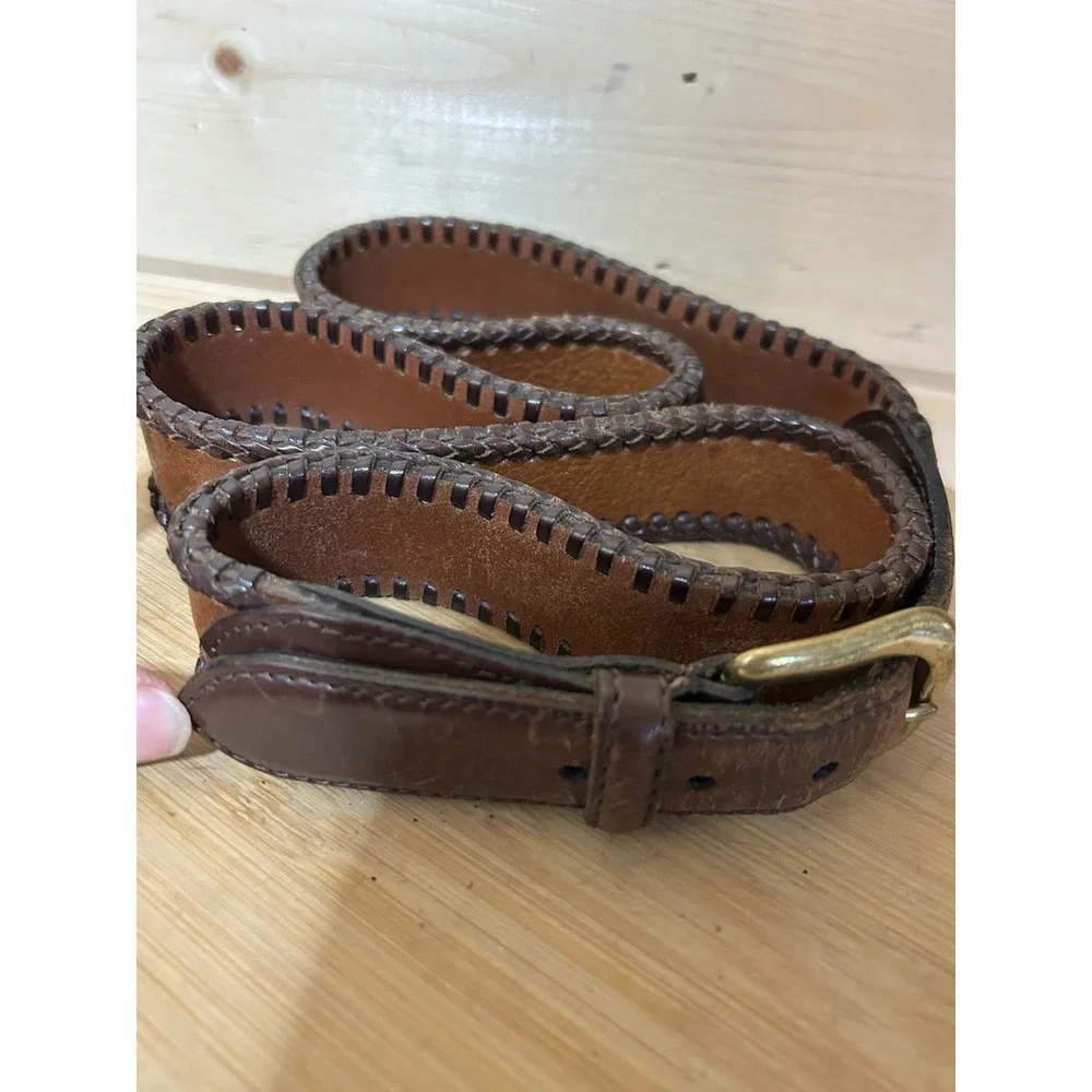 VTG Coach Men's Brown #5752 Leather Belt Size 38‎ Braided Edge Brass Buckle